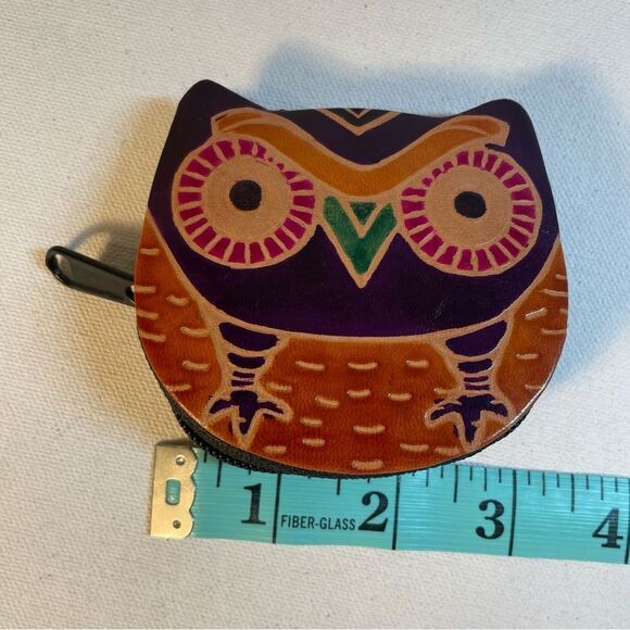 Adorable owl 🦉 change purse leather handmade hand painted zip pouch - Picture 5 of 5